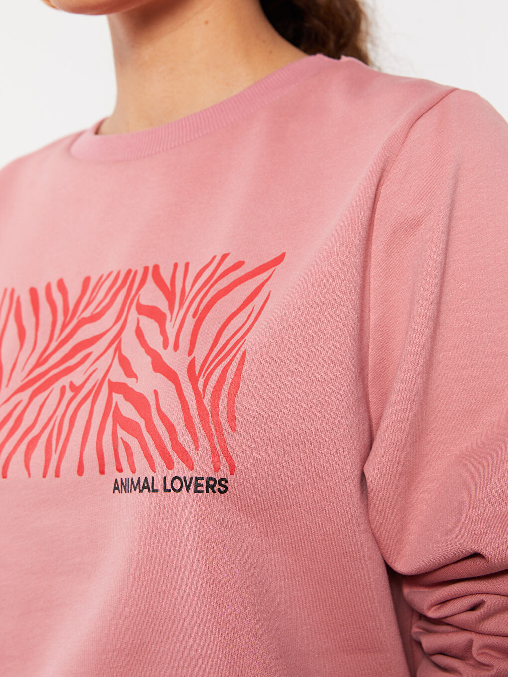 Hanorac cu Guler Rotund Imprimat cu Mânecă Lungă pentru Femei-3