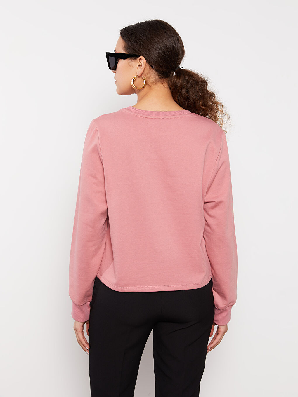 Hanorac cu Guler Rotund Imprimat cu Mânecă Lungă pentru Femei-4