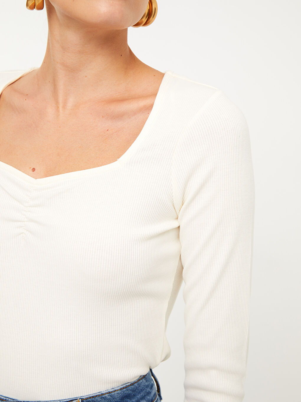 LCW Vision Square Collar Plain Long Sleeve Women's T-Shirt -W2AU64Z8-R9J