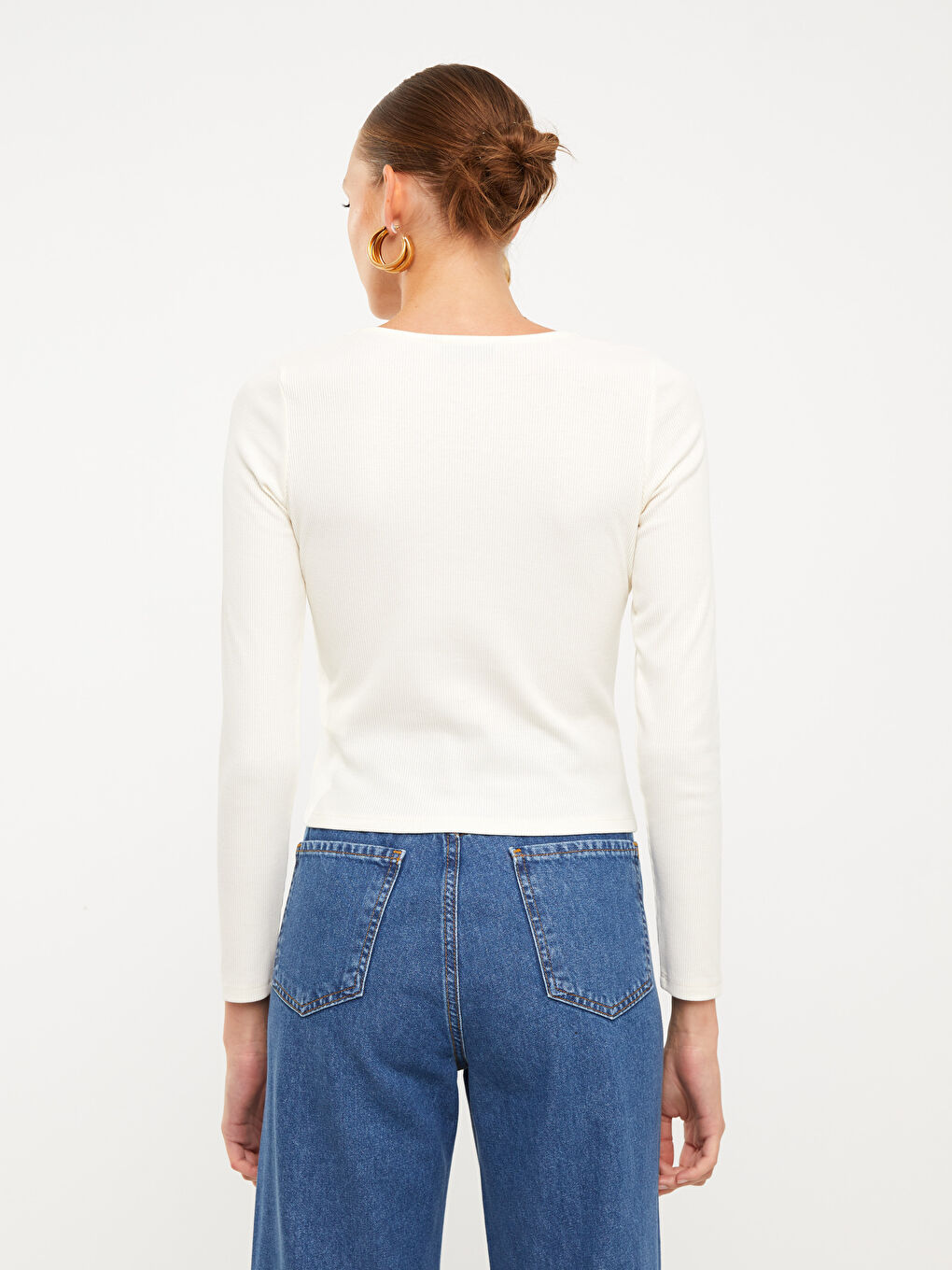 LCW Vision Square Collar Plain Long Sleeve Women's T-Shirt -W2AU64Z8-R9J