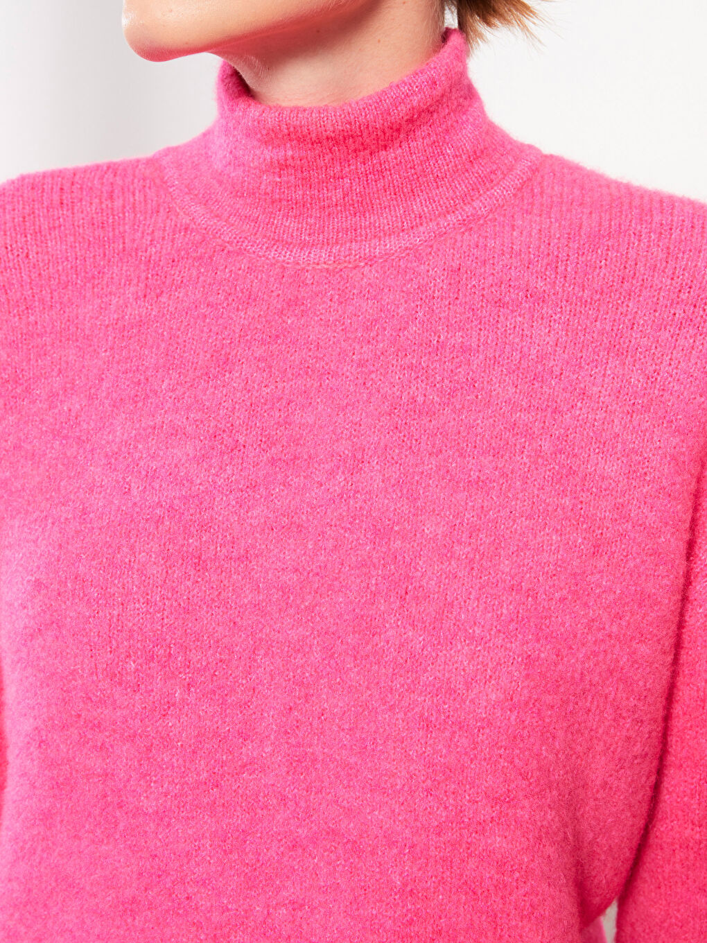 Fuşya Yarım Balıkçı Yaka Kadın Triko Kazak-3