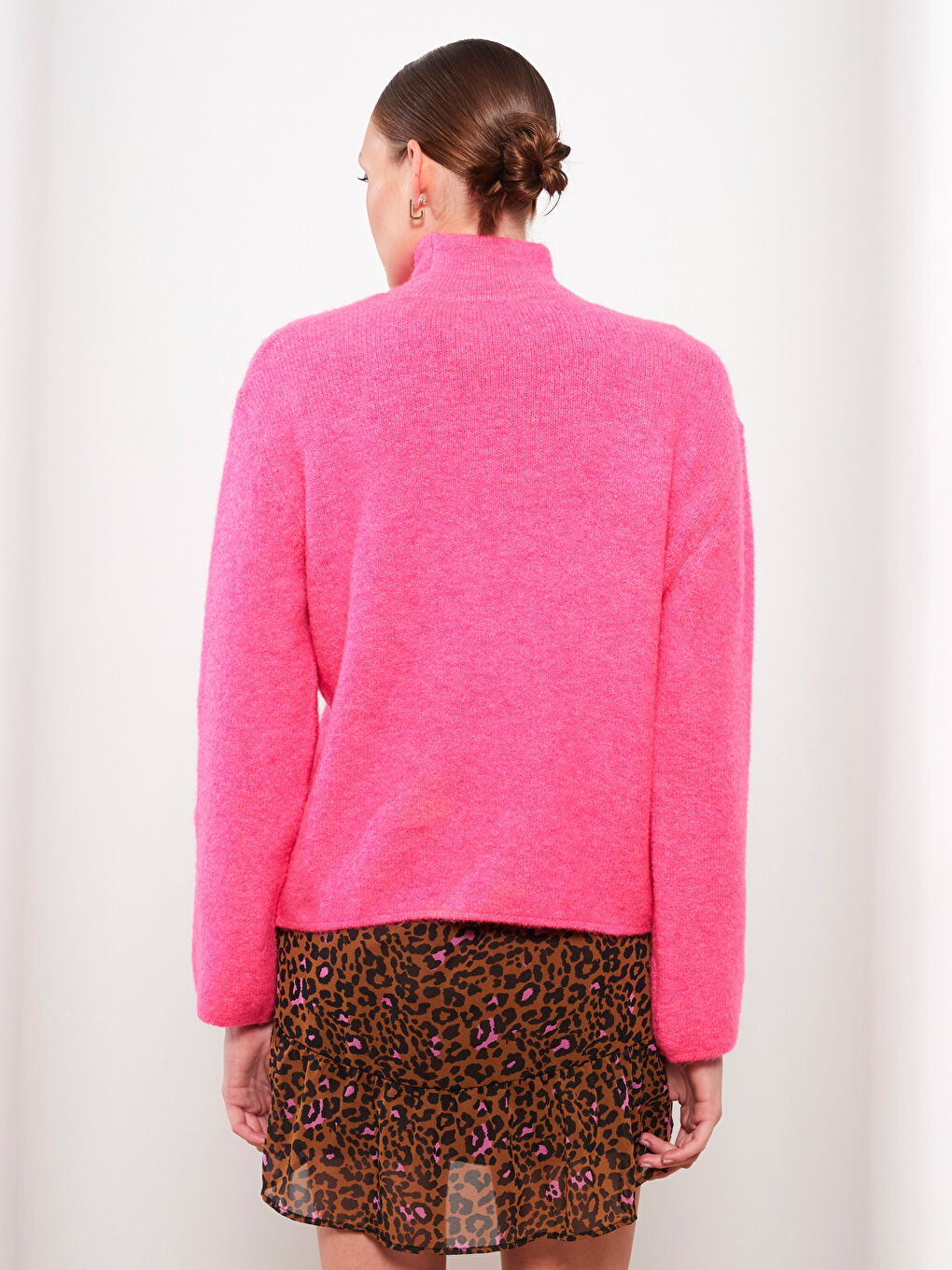 Fuşya Yarım Balıkçı Yaka Kadın Triko Kazak-4