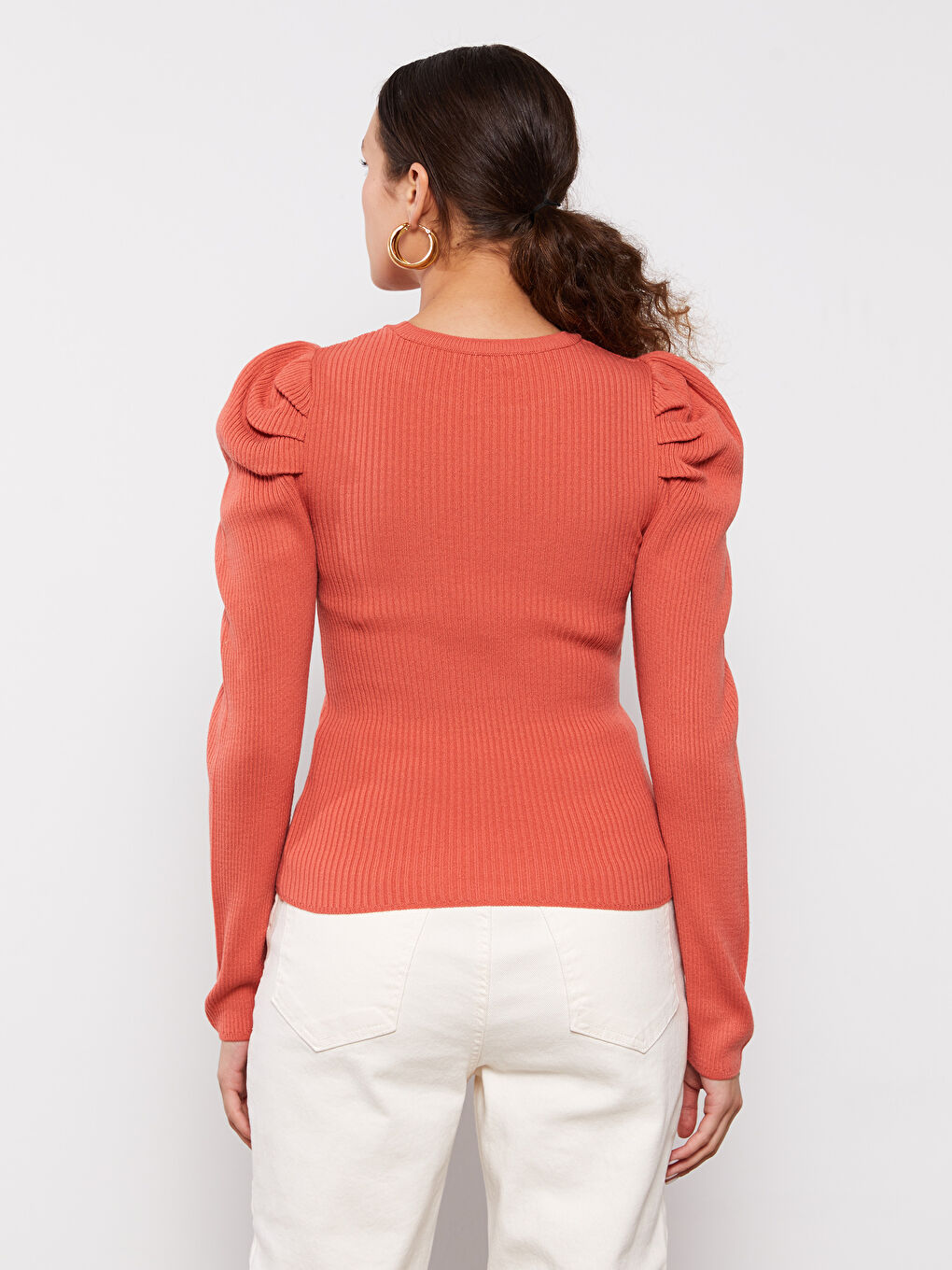 Crew Neck Plain Long Sleeve Women's Knitwear Sweater-4