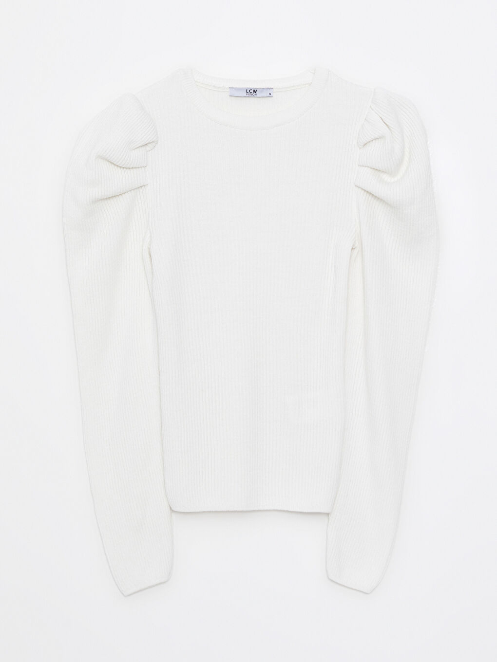 Ekru Bisiklet Yaka Düz Uzun Kollu Kadın Triko Kazak-5