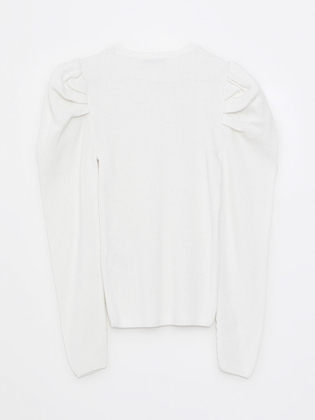 Ekru Bisiklet Yaka Düz Uzun Kollu Kadın Triko Kazak-6