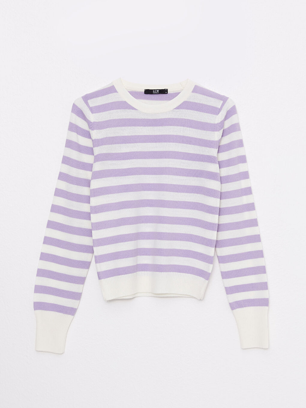 كنزة نسائية تريكو مخططة بأكمام طويلة وقبة دائرية-5