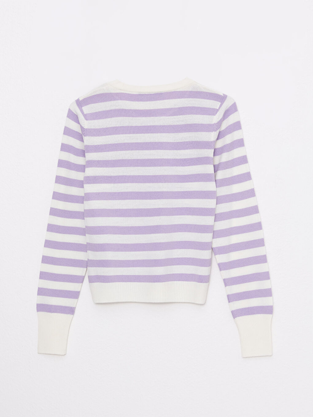 كنزة نسائية تريكو مخططة بأكمام طويلة وقبة دائرية-6