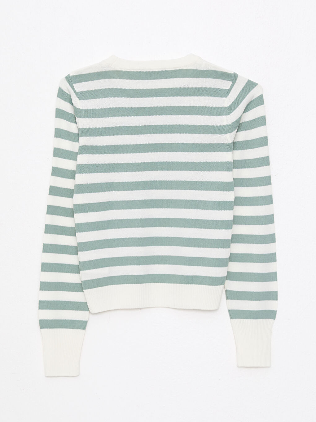 Yeşil Bisiklet Yaka Çizgili Uzun Kollu Kadın Triko Kazak-6