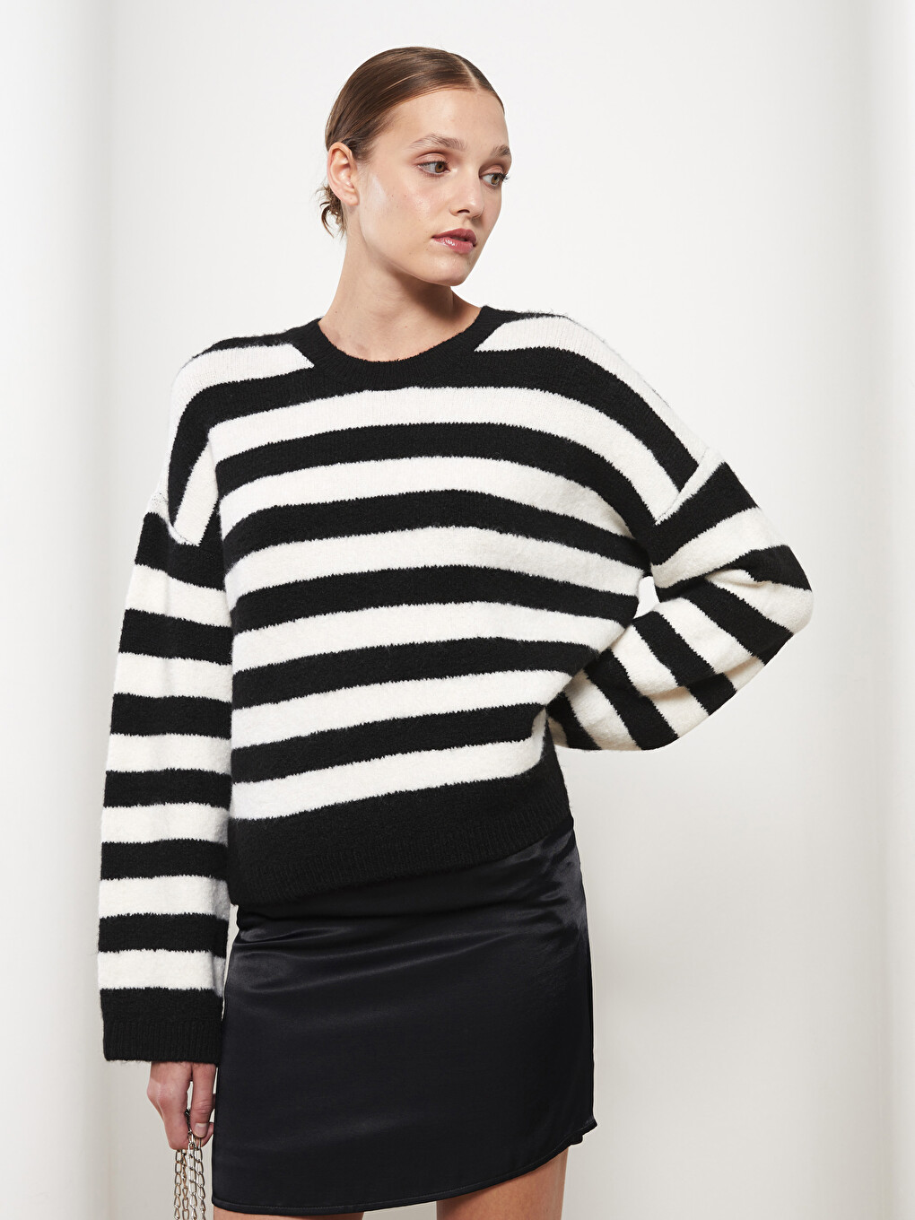 Crew Neck Striped Long Sleeve Women's Knitwear Sweater