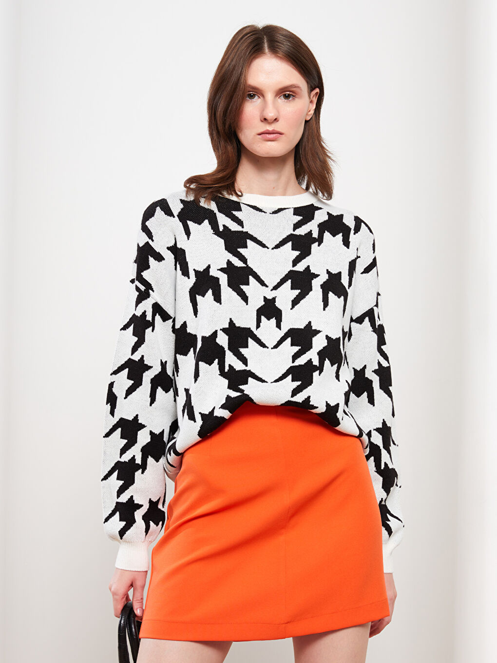 Crew Neck Sweater Patterned Long Sleeve Women's Knitwear Sweater-1