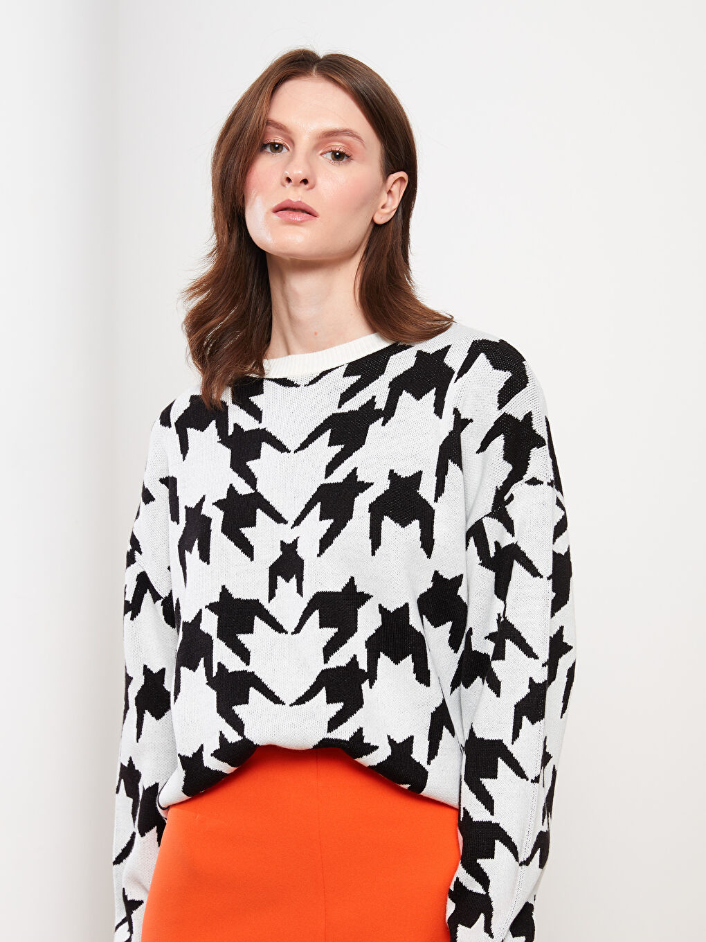 Crew Neck Sweater Patterned Long Sleeve Women's Knitwear Sweater-2