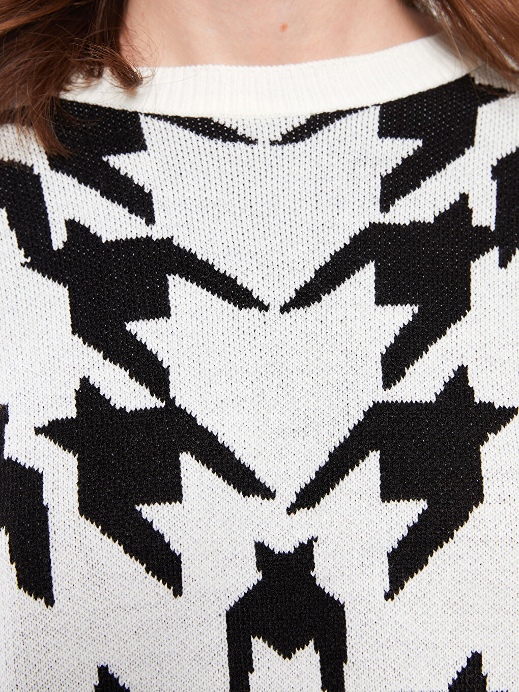 Crew Neck Sweater Patterned Long Sleeve Women's Knitwear Sweater-3