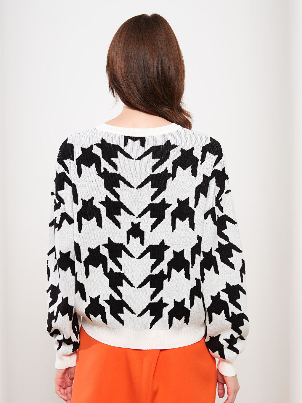 Crew Neck Sweater Patterned Long Sleeve Women's Knitwear Sweater-4