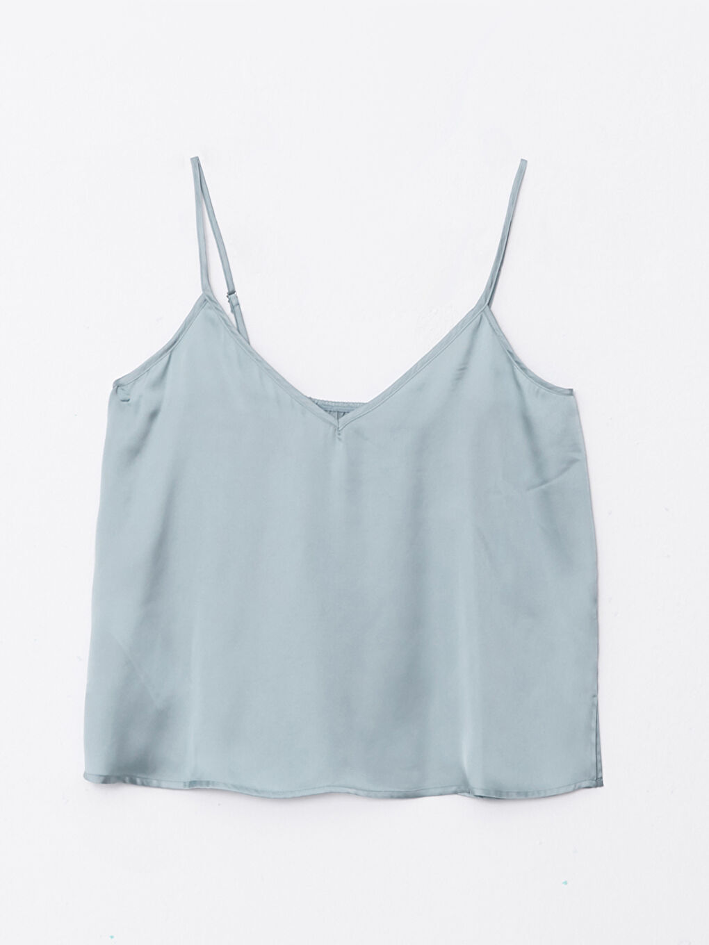 Yeşil V Yaka Düz Askılı Saten Kadın Pijama Üst-5