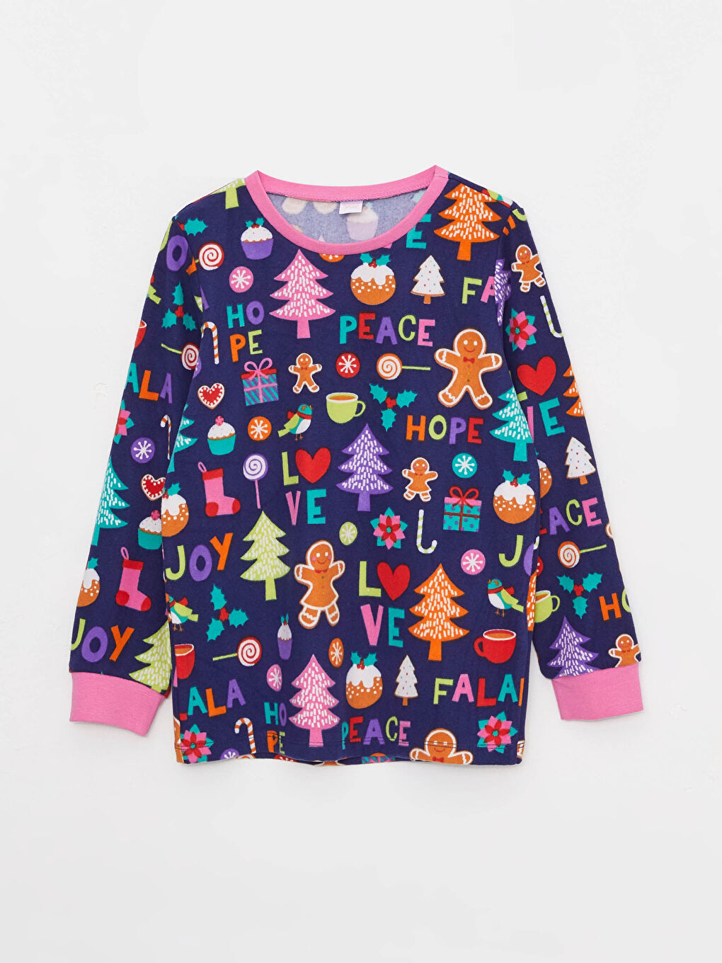 LCW Kids Crew Neck Patterned Long Sleeve Fleece Girls' Pajamas Set -W2AU85Z4-LSF