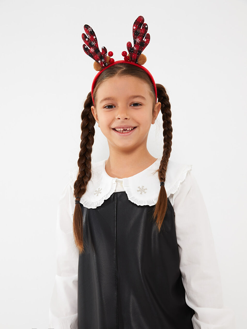 Siyah Kare Yaka Basic Askılı Deri Görünümlü Kız Çocuk Salopet Elbise-2