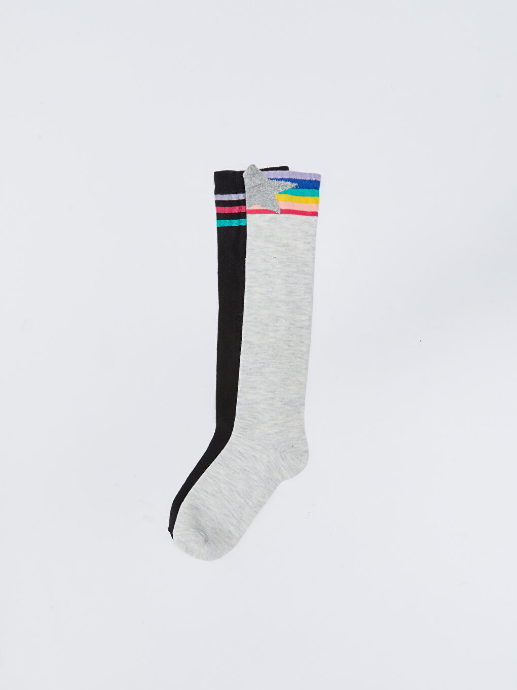 Bej Desenli Kız Çocuk Diz Altı Çorap 2'li