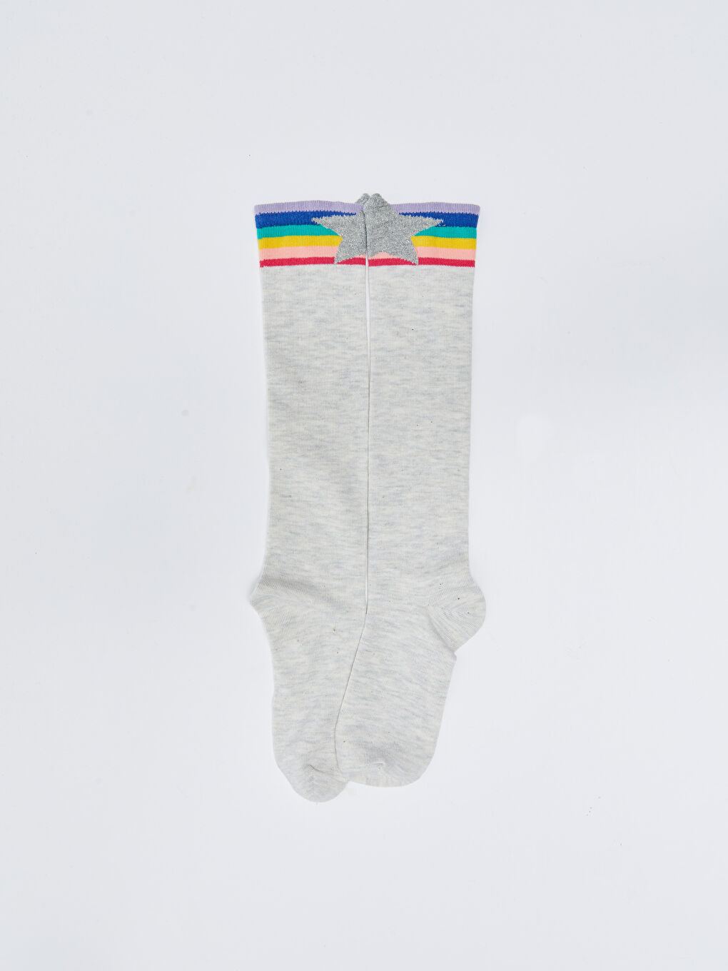 Bej Desenli Kız Çocuk Diz Altı Çorap 2'li-1