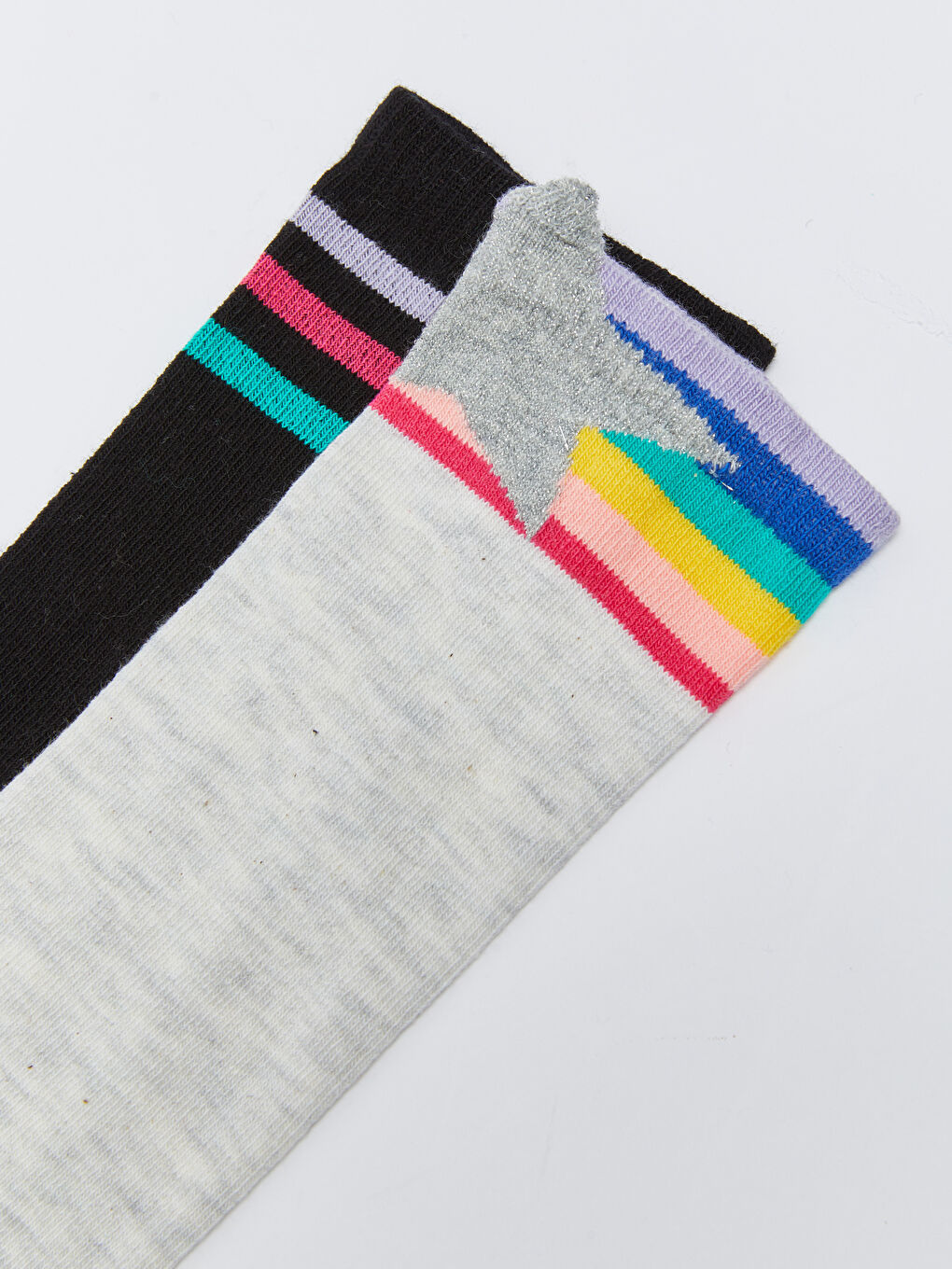 Bej Desenli Kız Çocuk Diz Altı Çorap 2'li-2