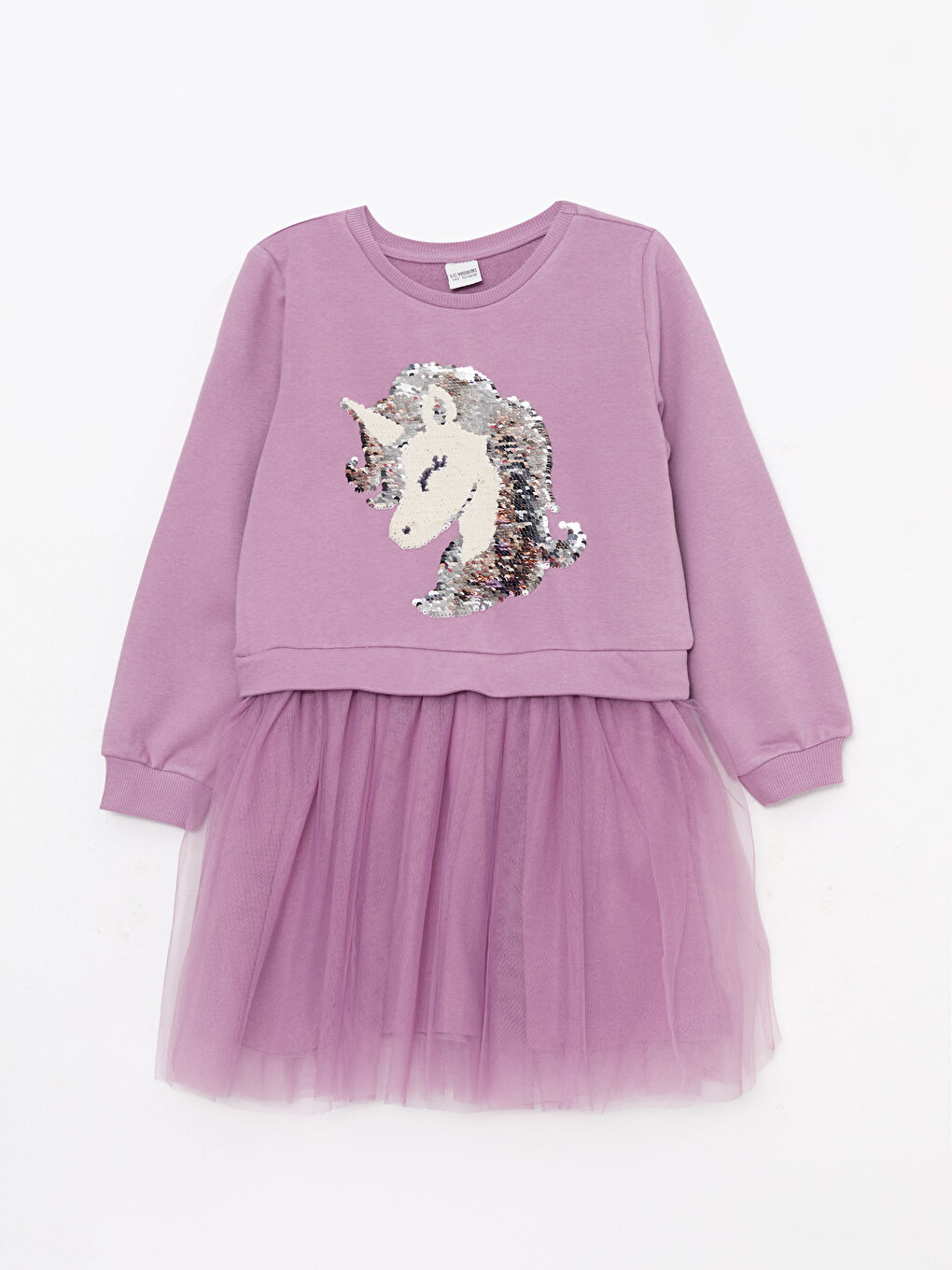 Crew Neck Two Way Sequined Long Sleeve Girls' Dress-1
