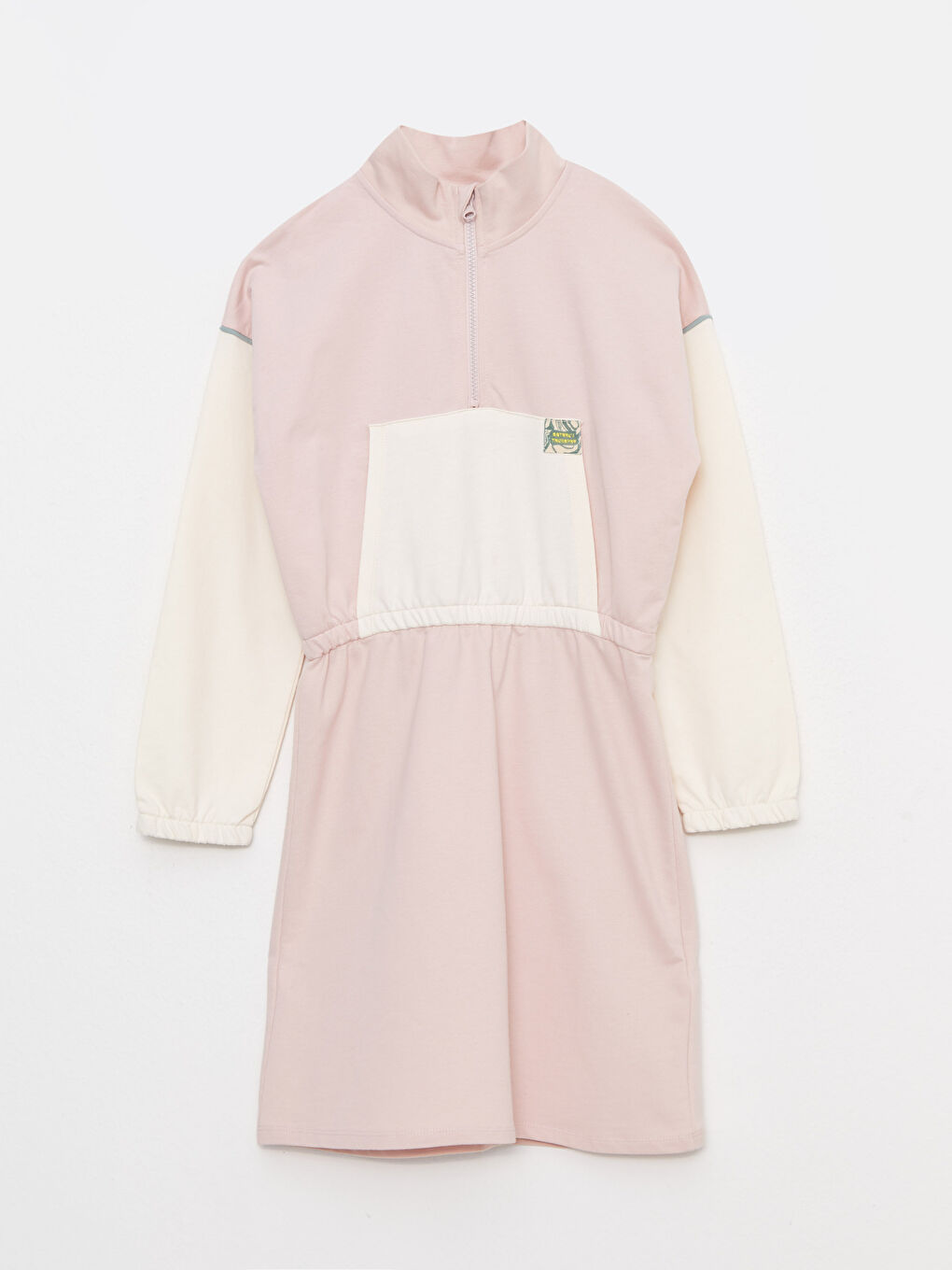 Rochie pentru Fete cu Guler Înalt și Mânecă Lungă în Bloc de Culoare