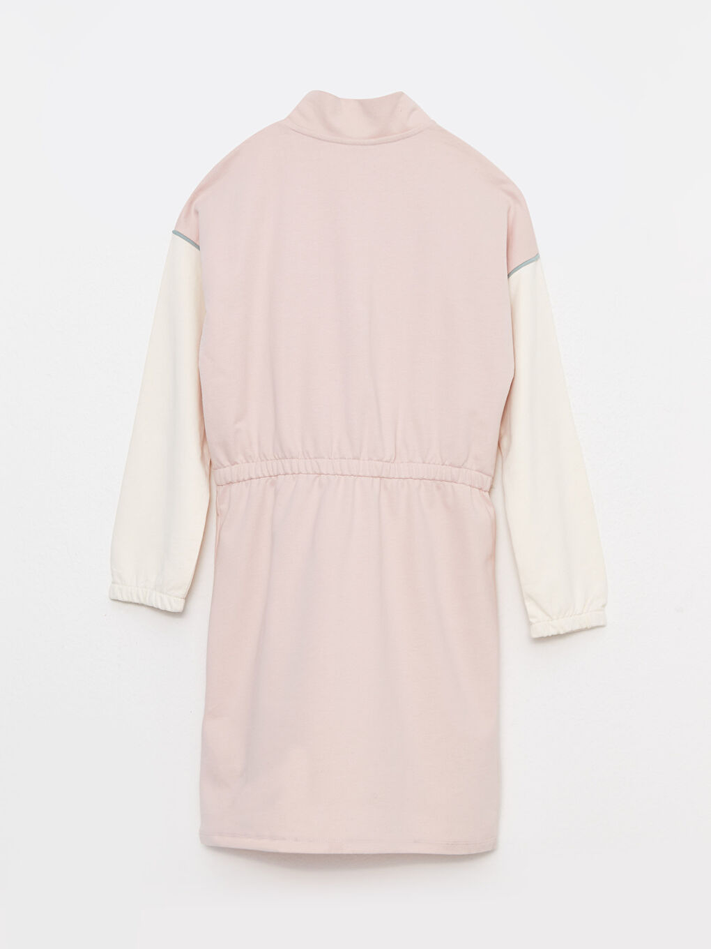 Rochie pentru Fete cu Guler Înalt și Mânecă Lungă în Bloc de Culoare-1