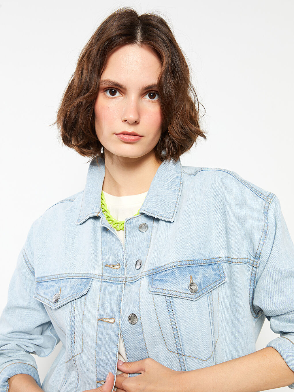 Shirt Neck Regular Long Sleeve Women's Rodeo Jean Jacket-1