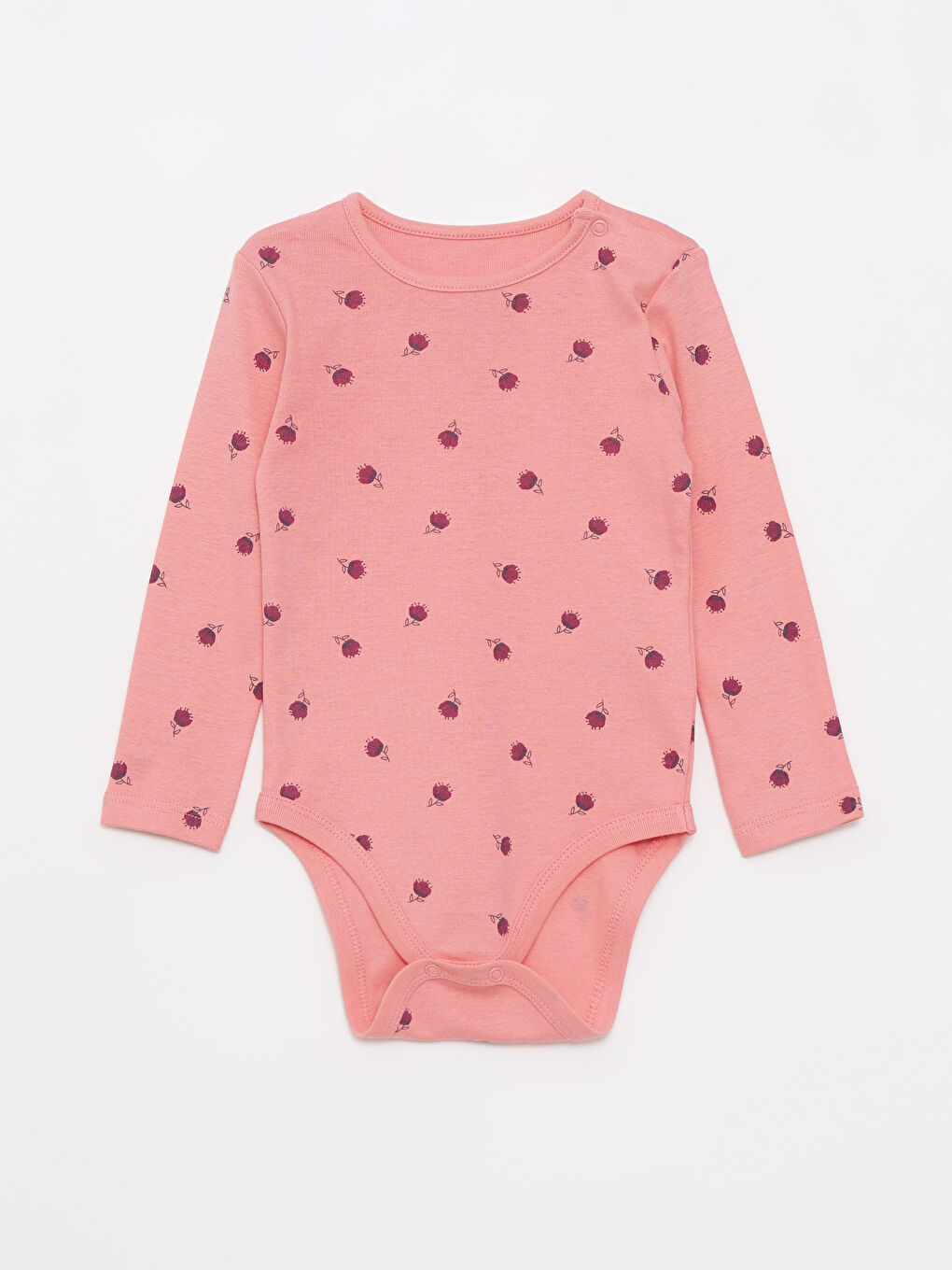 بدلة جسم بناتي رضع ياقة دائرية كم طويل قطن مطبوع مع كباسين في منطقة الحفاض - عبوة من ٣ قطع-1