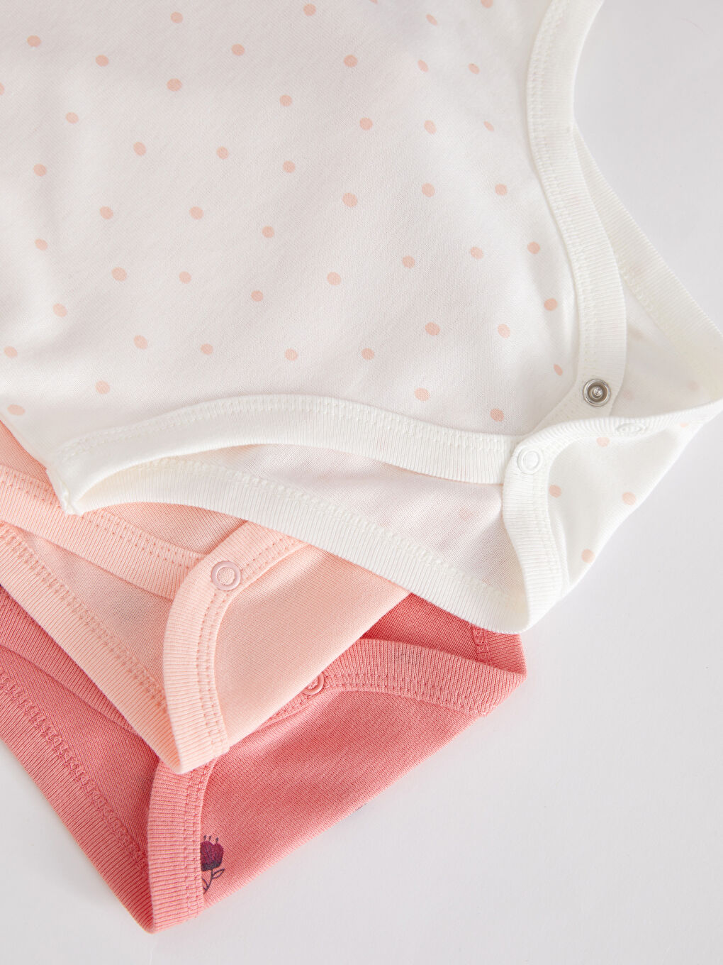 بدلة جسم بناتي رضع ياقة دائرية كم طويل قطن مطبوع مع كباسين في منطقة الحفاض - عبوة من ٣ قطع-7