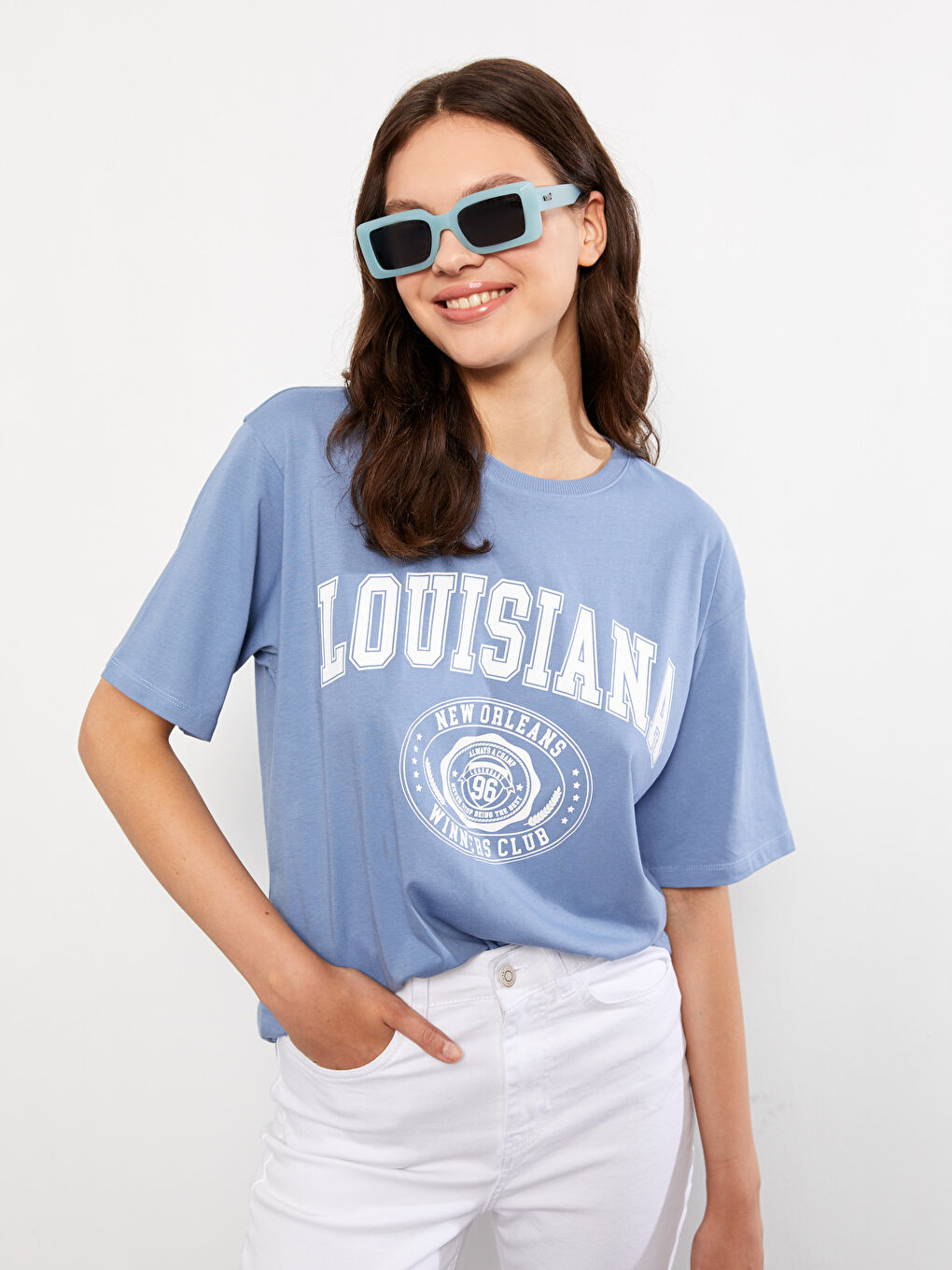 Crew Neck Printed Short Sleeve Cotton Women's T-shirt-1