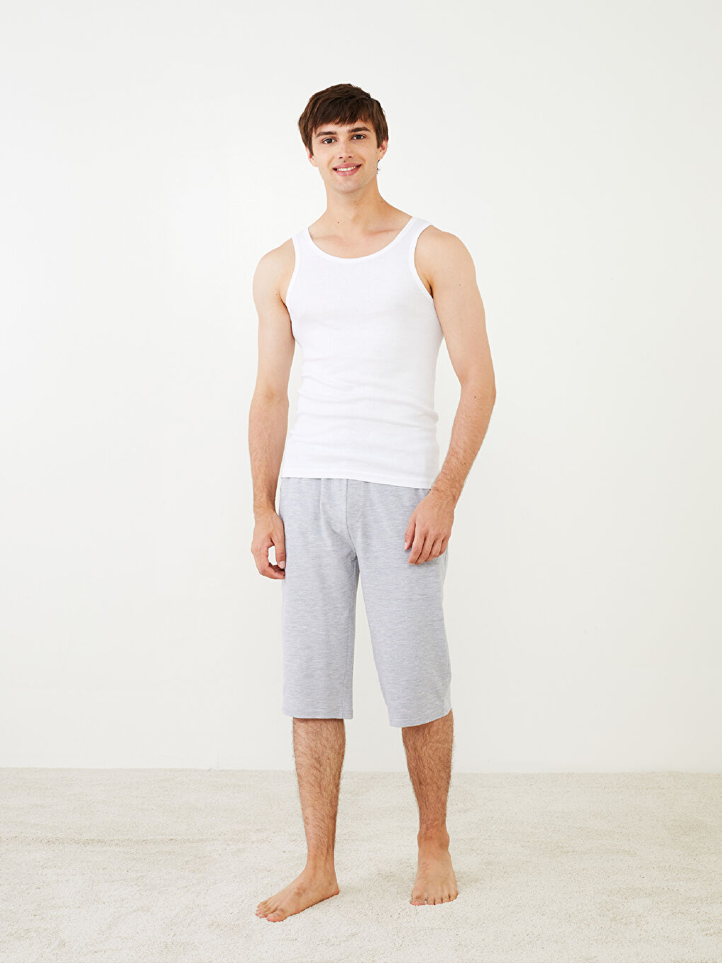 Beyaz Bisiklet Yaka Basic Pamuklu Erkek Atlet 2'li-1