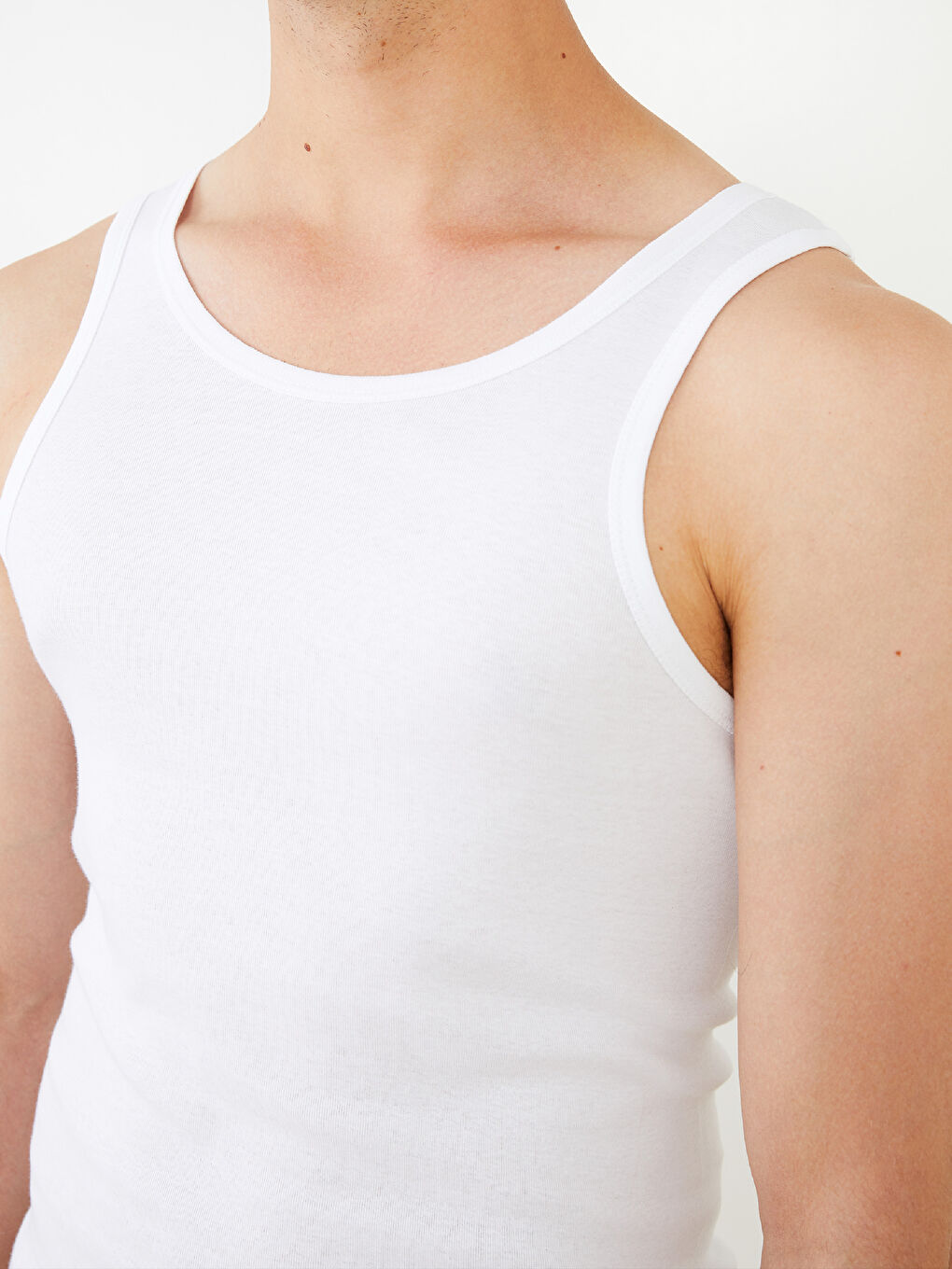 Beyaz Bisiklet Yaka Basic Pamuklu Erkek Atlet 2'li-2