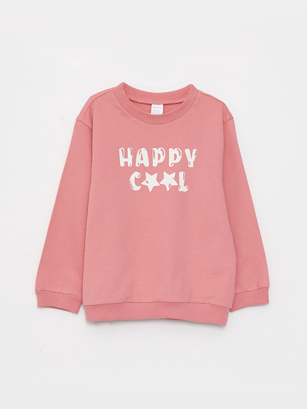 LCW baby Pembe Bisiklet Yaka Uzun Kollu Baskılı Kız Bebek Sweatshirt