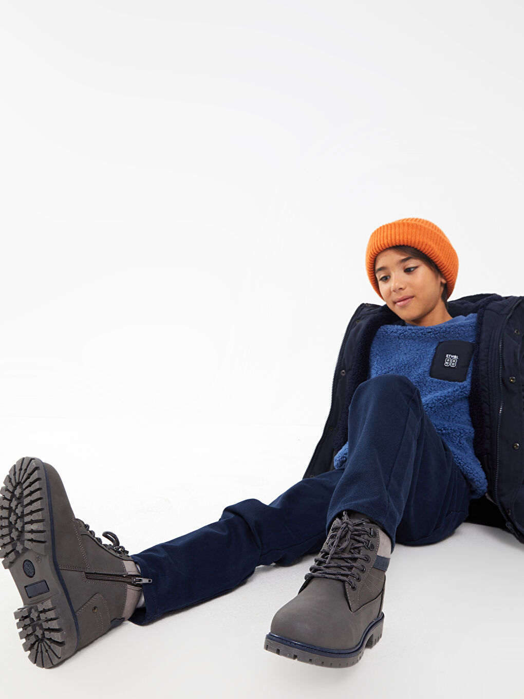 Faux Leather Lace-Up and Zipper Boys' Boots-2