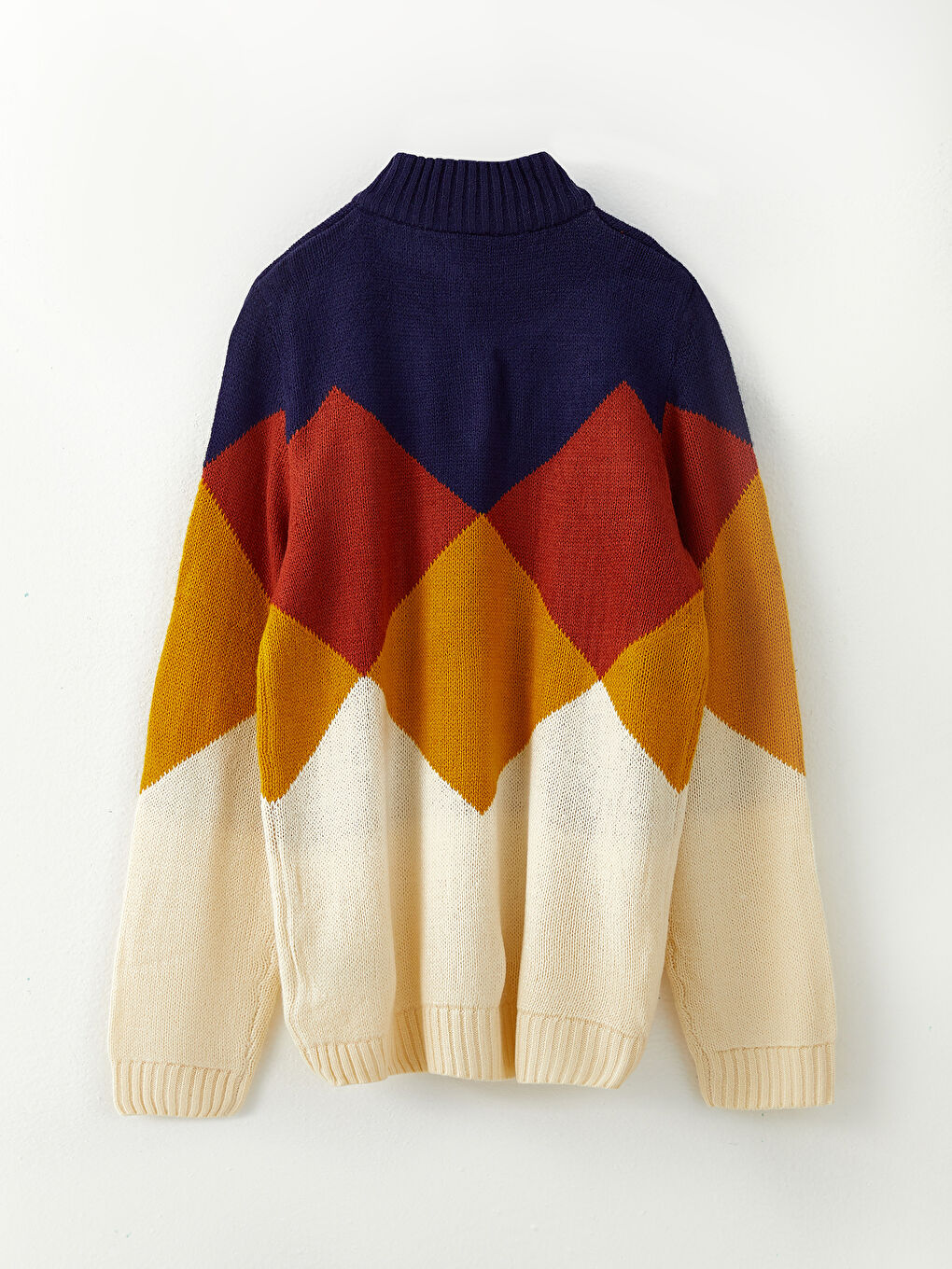 Stand Up Collar Color Block Long Sleeve Boy Knitwear Sweater-1