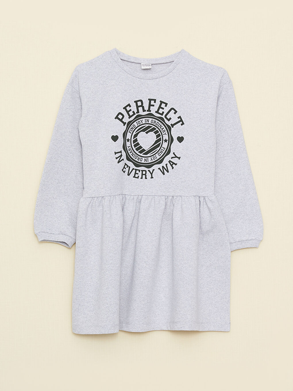 Crew Neck Printed Long Sleeve Girls' Dress