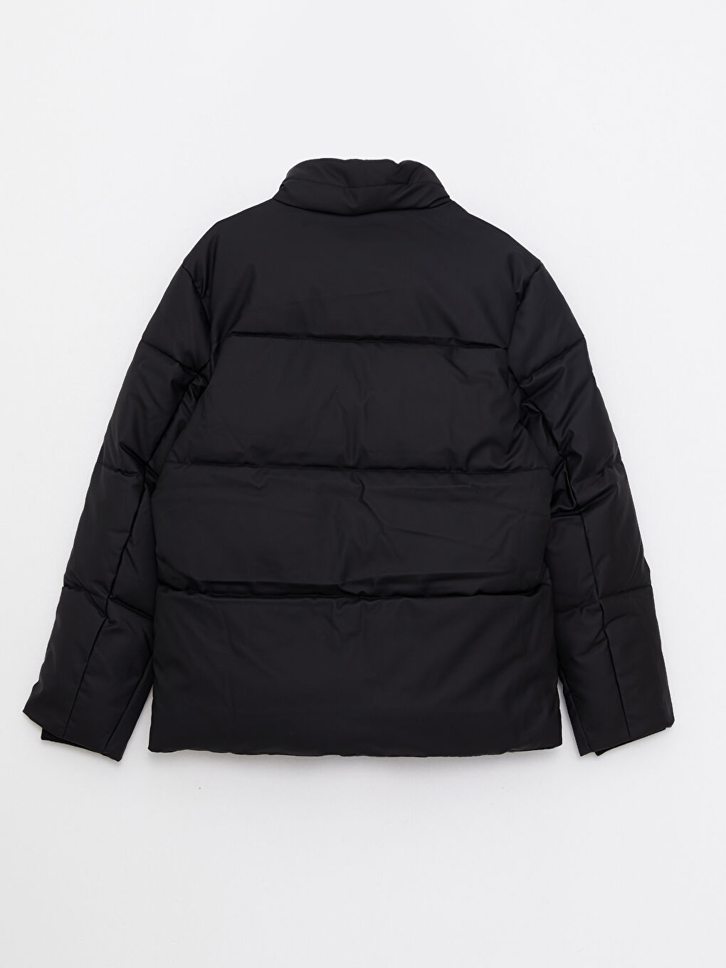 Siyah Standart Kalıp Dik Yaka Erkek Deri Görünümlü Mont-6