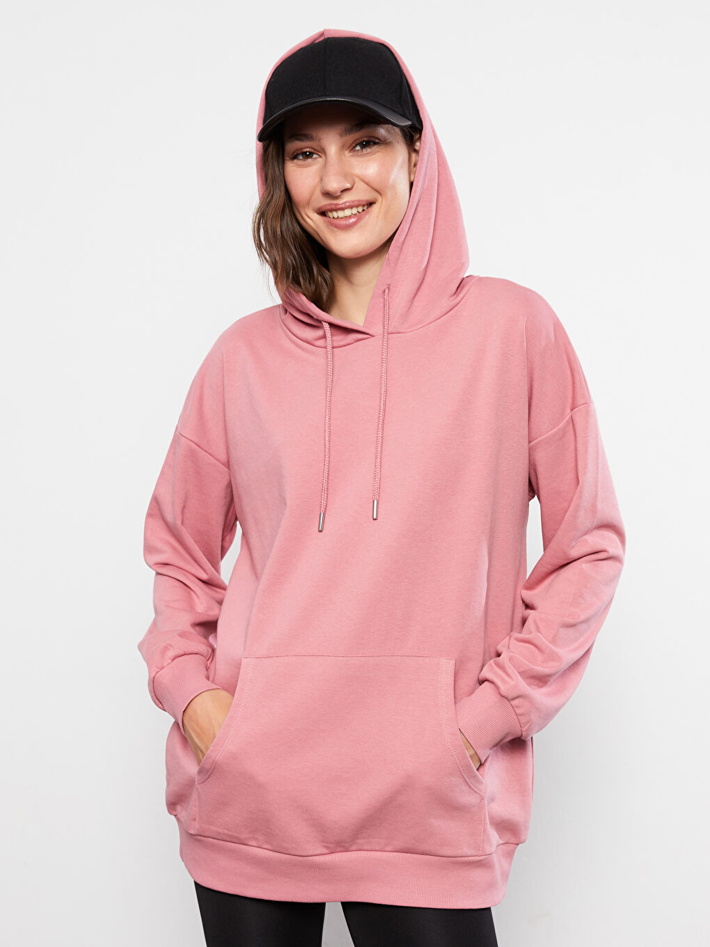 Hooded Plain Long Sleeve Women's Sweatshirt-1