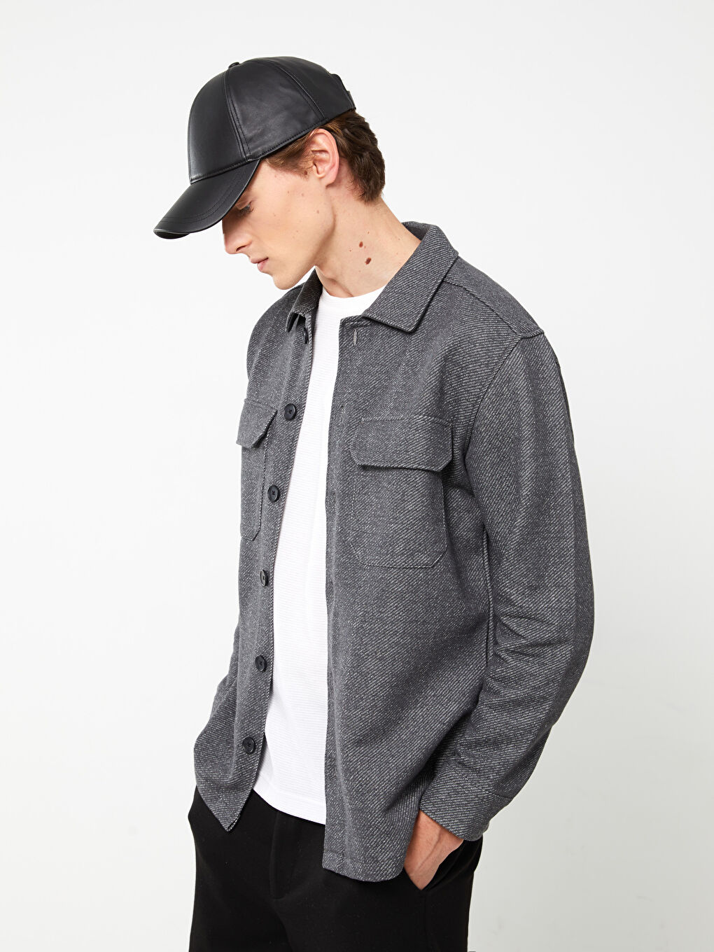 Gri Rahat Kalıp Uzun Kollu Erkek Gömlek Ceket