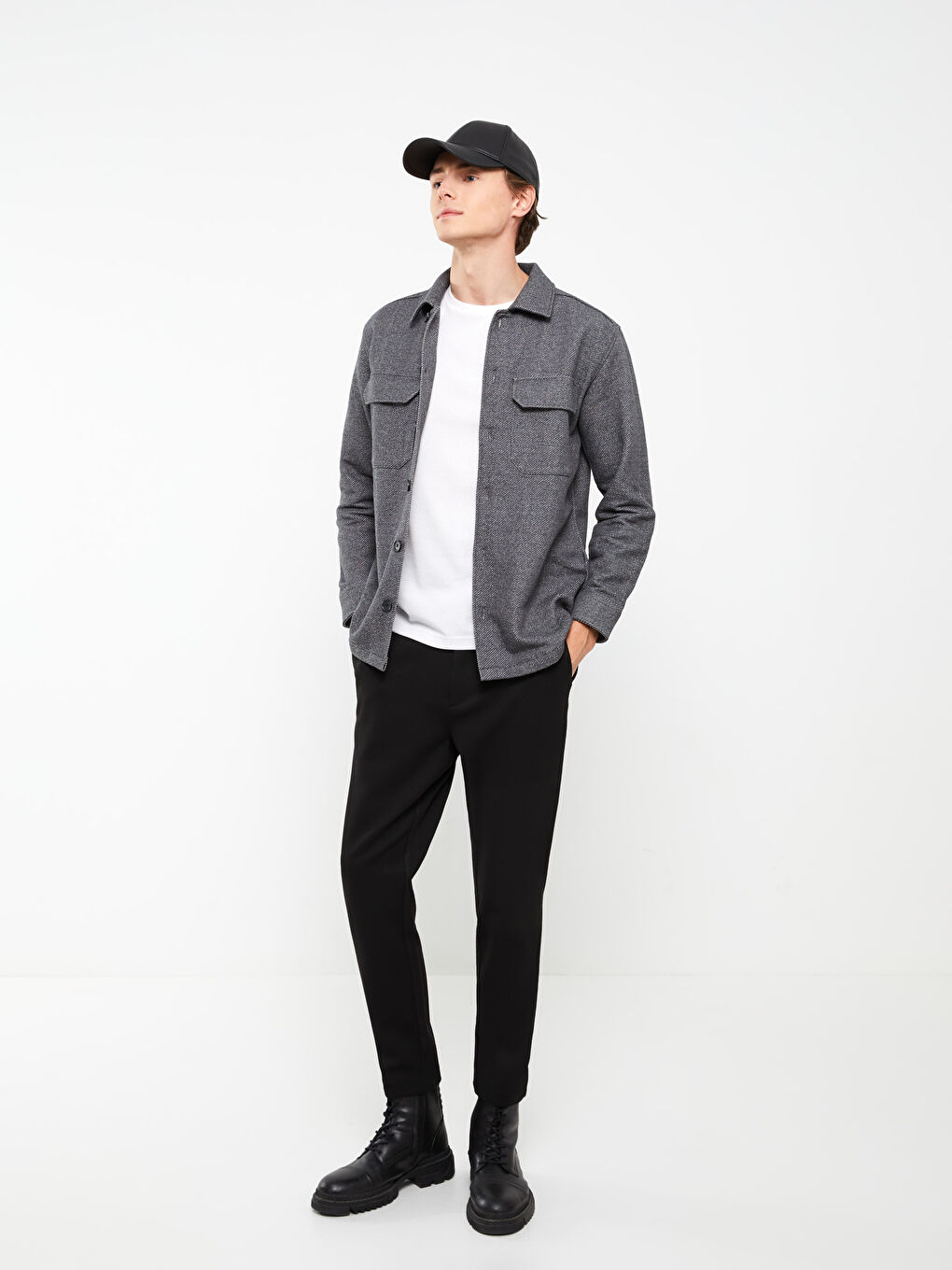 Gri Rahat Kalıp Uzun Kollu Erkek Gömlek Ceket-2