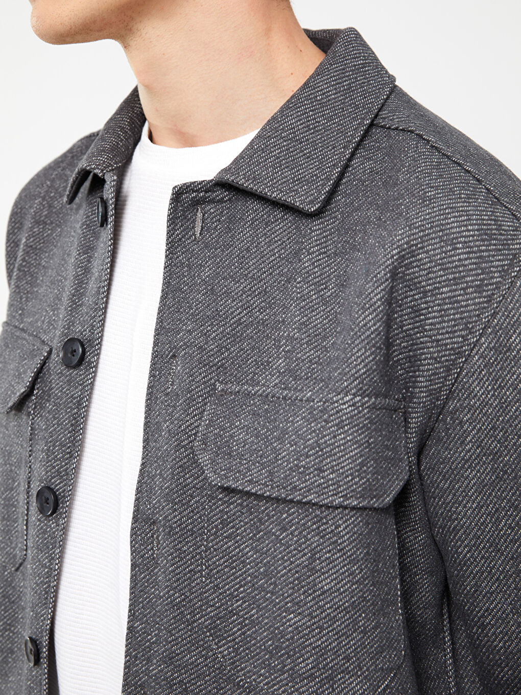 Gri Rahat Kalıp Uzun Kollu Erkek Gömlek Ceket-3