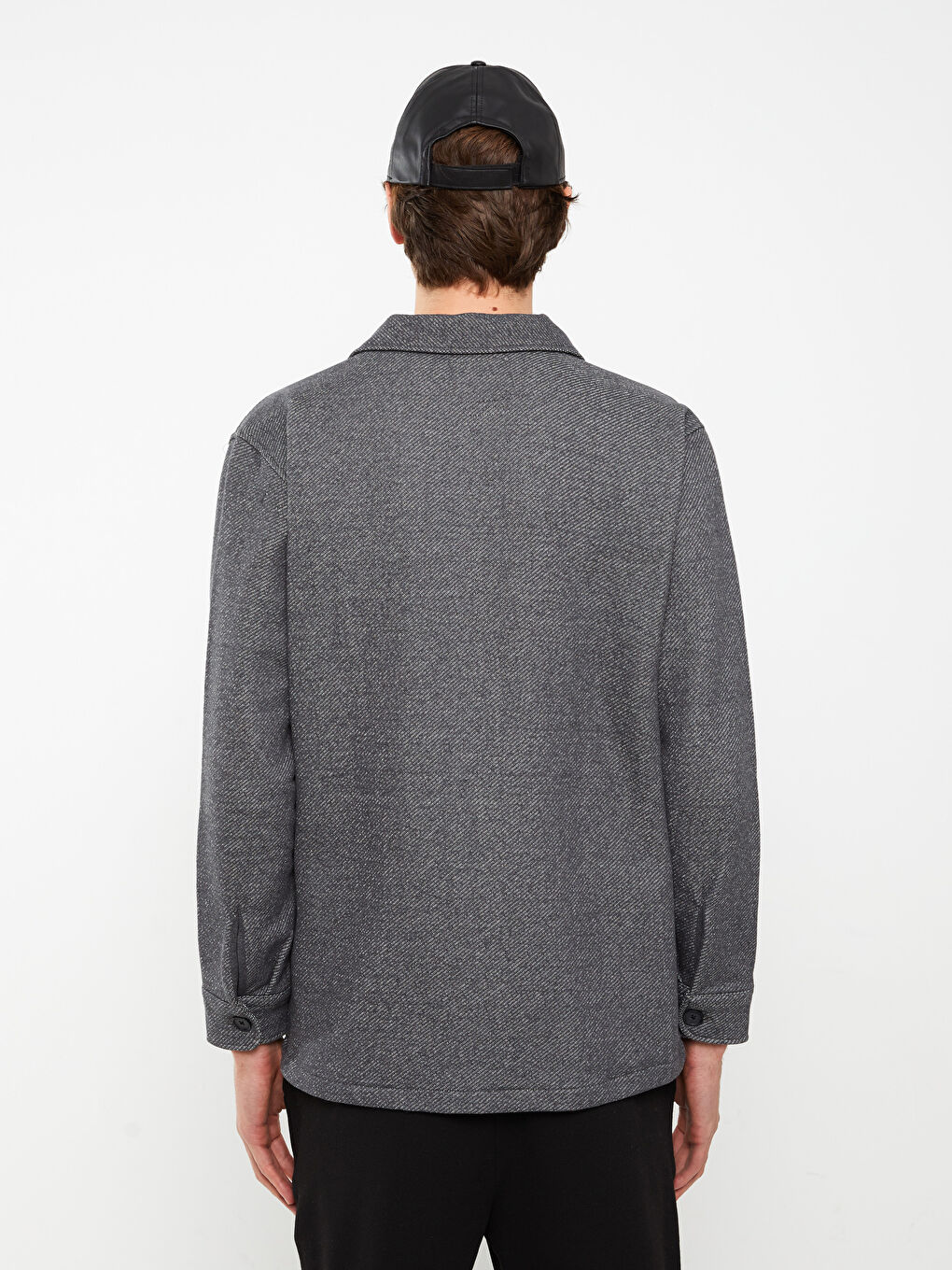 Gri Rahat Kalıp Uzun Kollu Erkek Gömlek Ceket-4