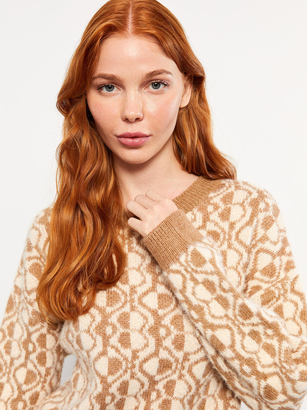 Crew Neck Patterned Long Sleeve Women's Knitwear Sweater-2