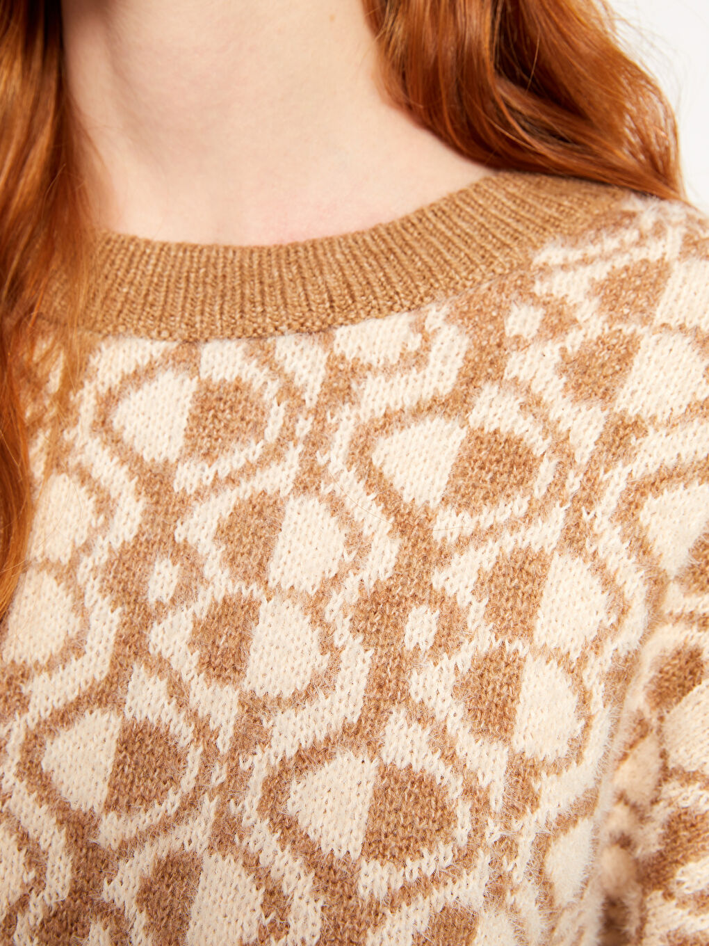 Crew Neck Patterned Long Sleeve Women's Knitwear Sweater-3