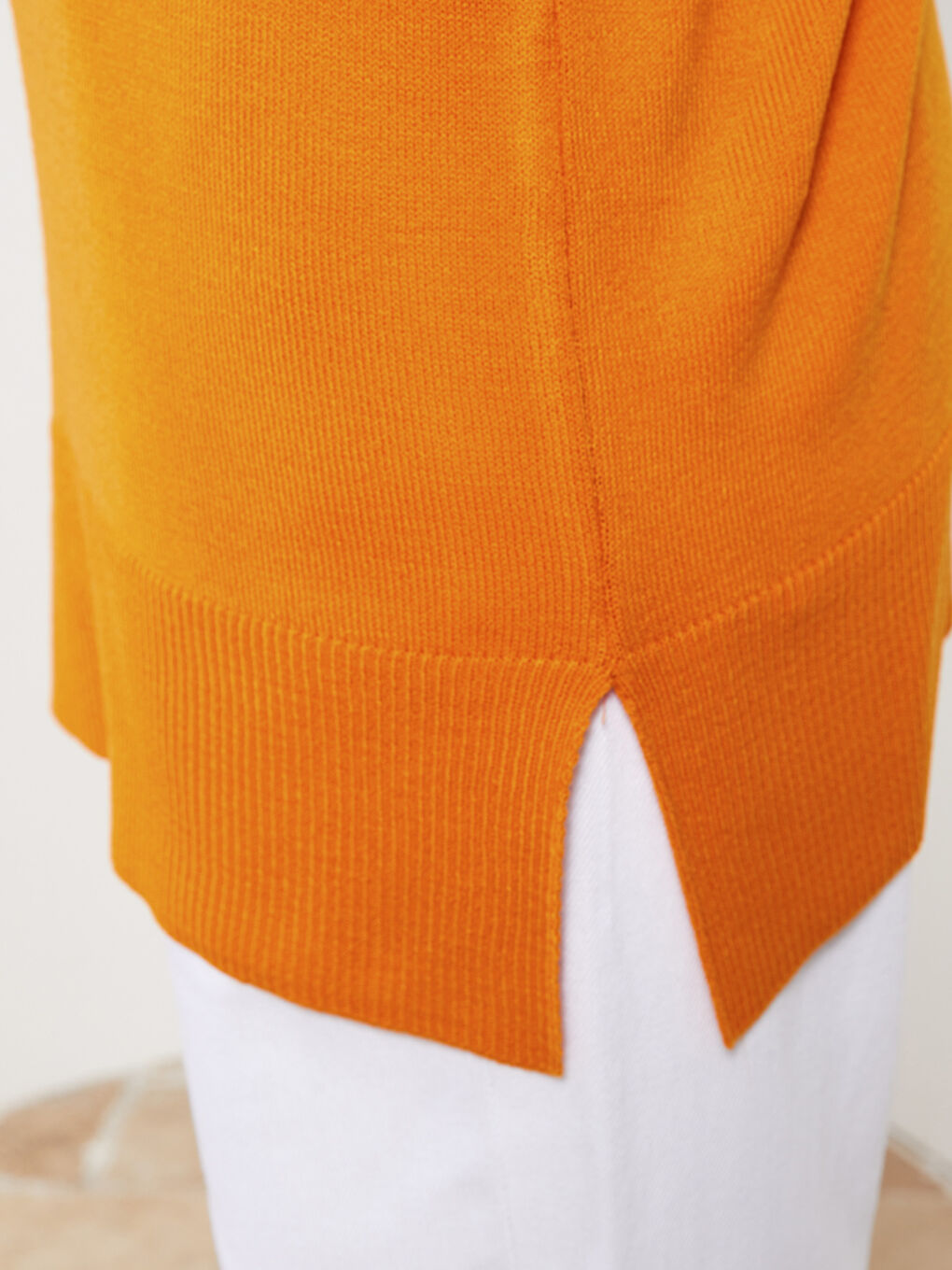 Turuncu Yarım Balıkçı Yaka Düz Uzun Kollu Kadın Triko Tunik-4