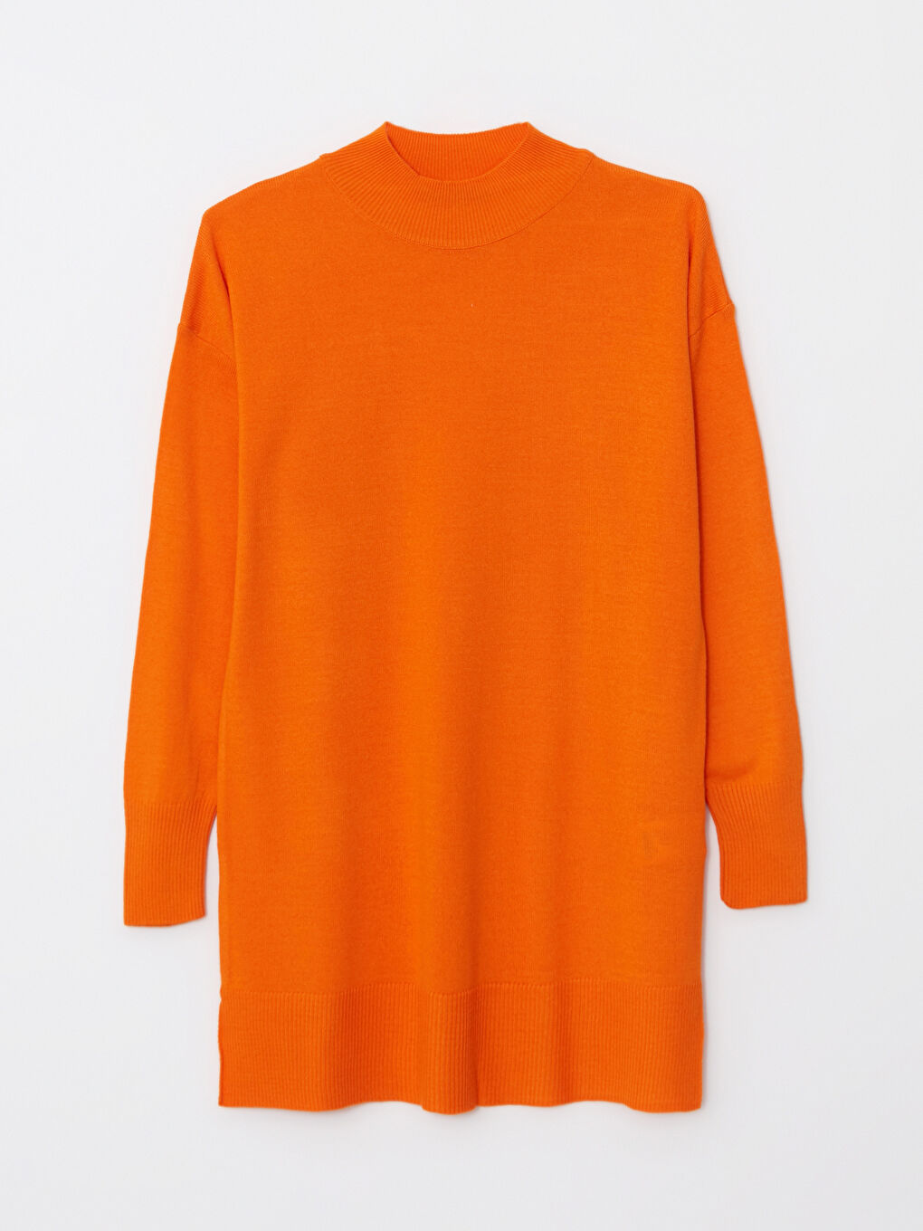 Turuncu Yarım Balıkçı Yaka Düz Uzun Kollu Kadın Triko Tunik-6