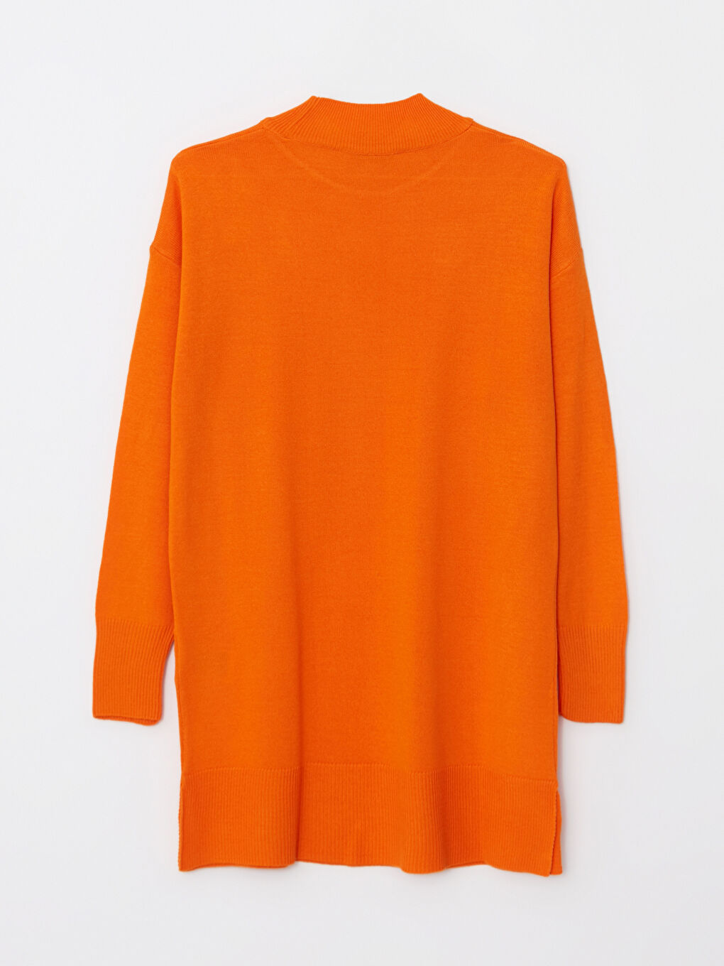 Turuncu Yarım Balıkçı Yaka Düz Uzun Kollu Kadın Triko Tunik-7