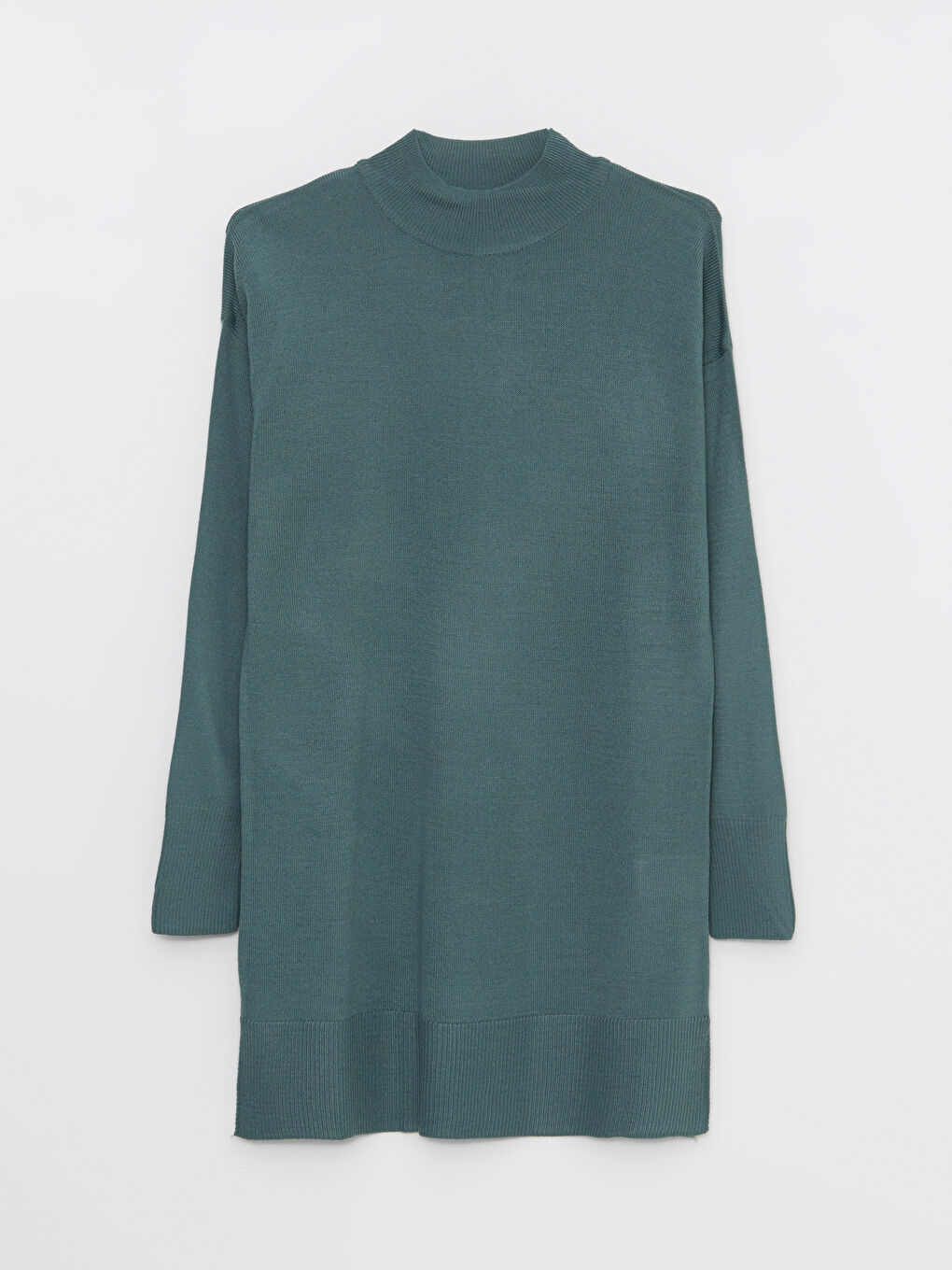 Yeşil Yarım Balıkçı Yaka Düz Uzun Kollu Kadın Triko Tunik-5