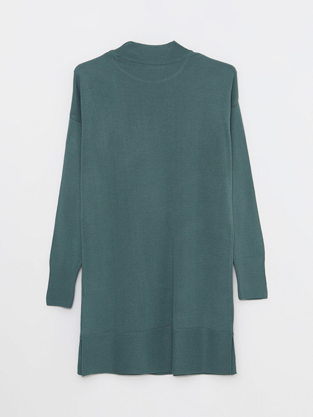 Yeşil Yarım Balıkçı Yaka Düz Uzun Kollu Kadın Triko Tunik-6