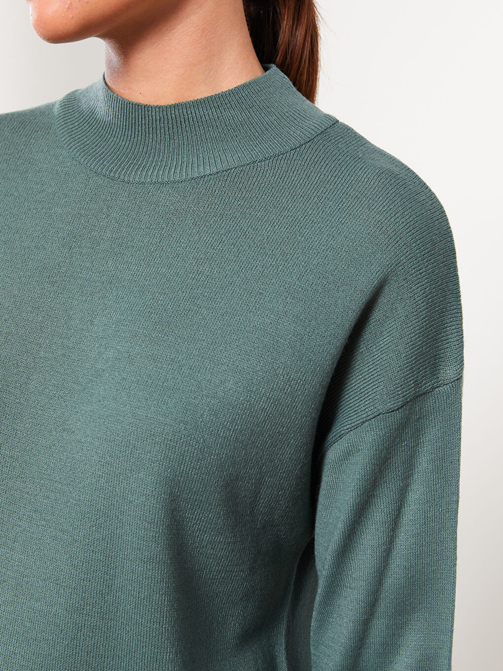 Yeşil Yarım Balıkçı Yaka Düz Uzun Kollu Kadın Triko Tunik-3